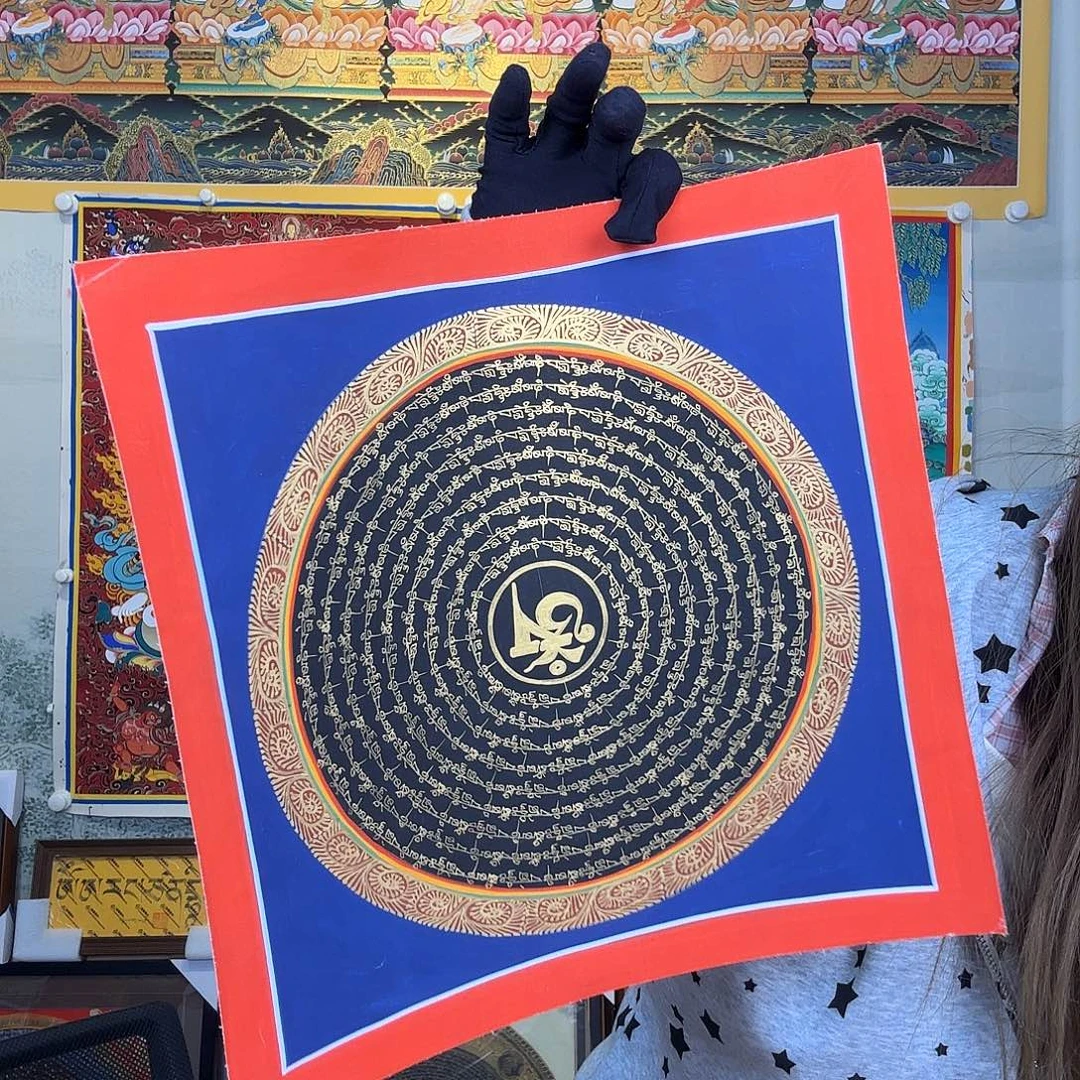 卷轴画纯手绘唐卡六字真言30厘米左右