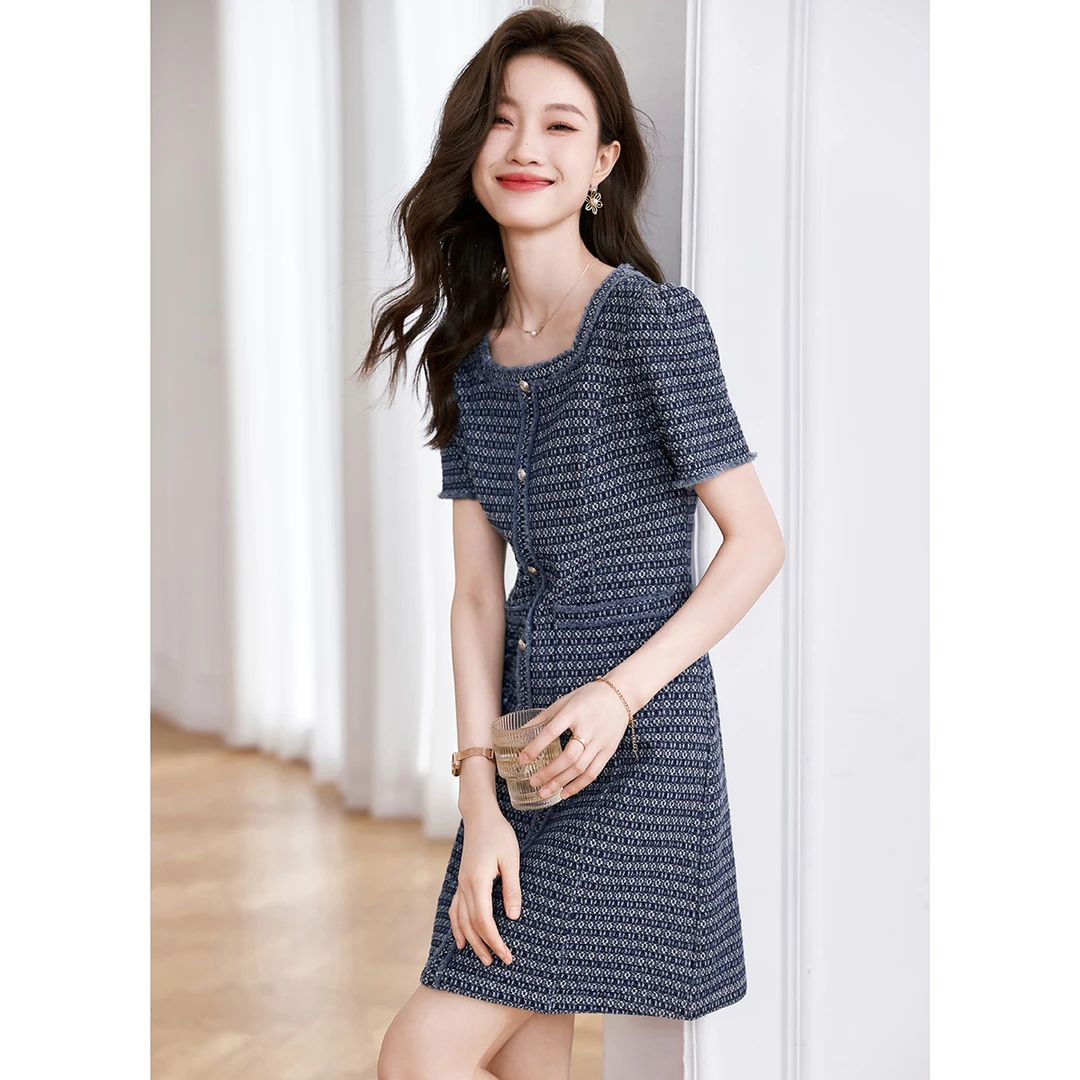 沫晗依美2025夏季新款时尚休闲百搭老花牛仔连衣裙0551