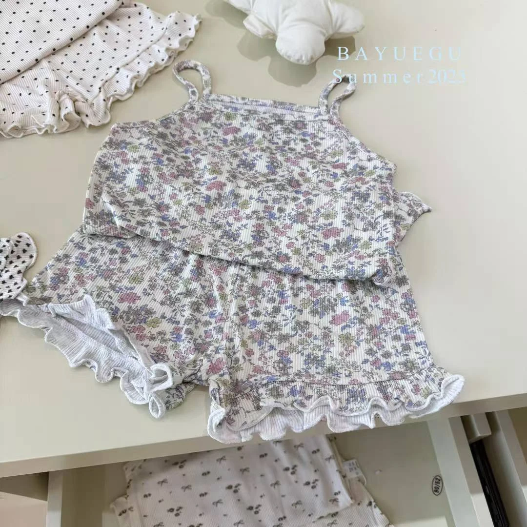 【One朵】紫色碎花满印两件套