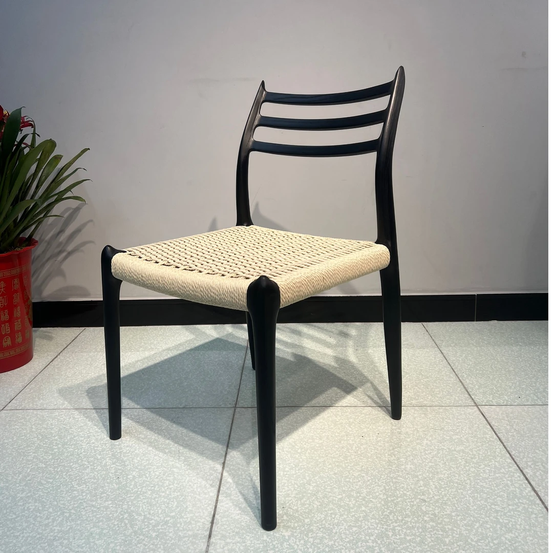 北欧白蜡实木藤编绳椅现代设计师休闲极简侘寂中古风靠背餐椅