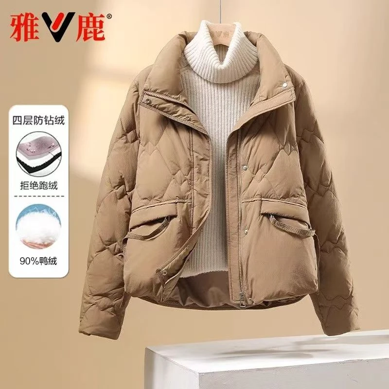 【中国好羽绒】雅鹿轻薄女短款时尚百搭立领休闲宽松秋冬保暖外套