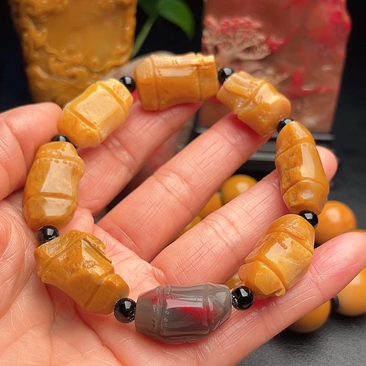 田黄石用****3昌化田印章手把件闲章手串