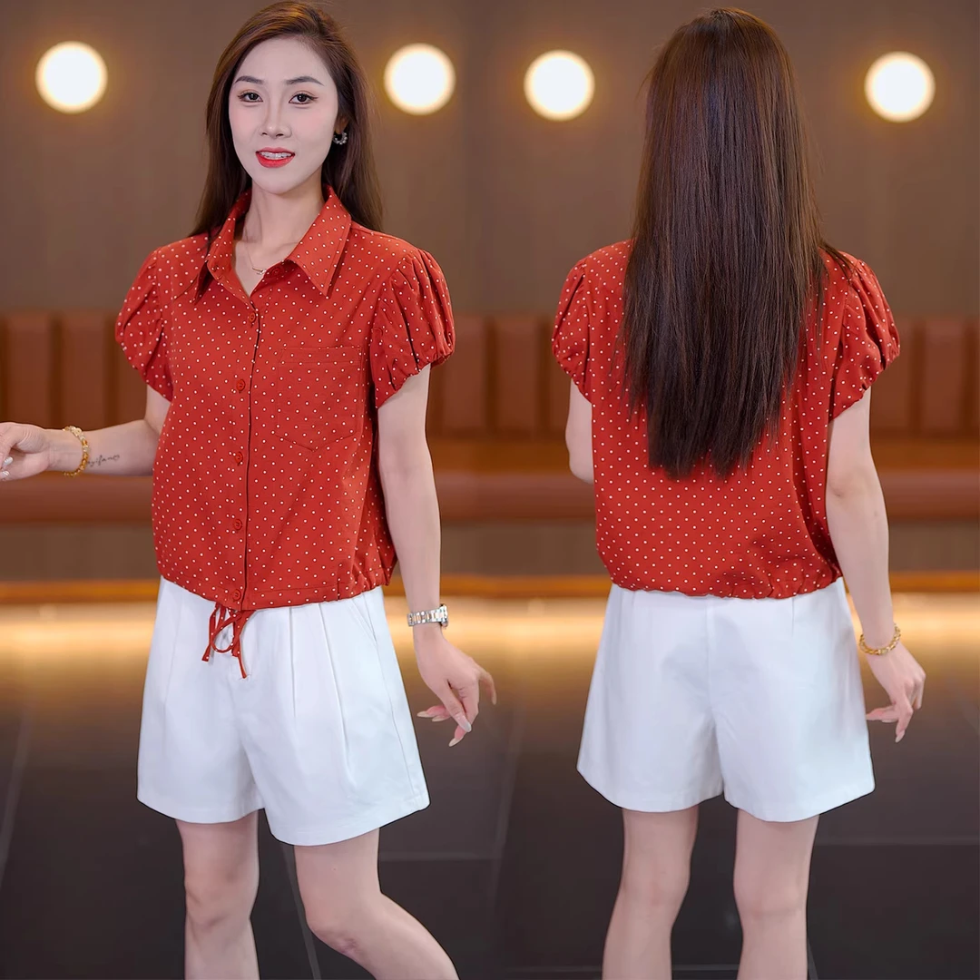 波点衬衣女遮肚子短袖上衣2025新款夏装设计感洋气质减龄显瘦衬衫