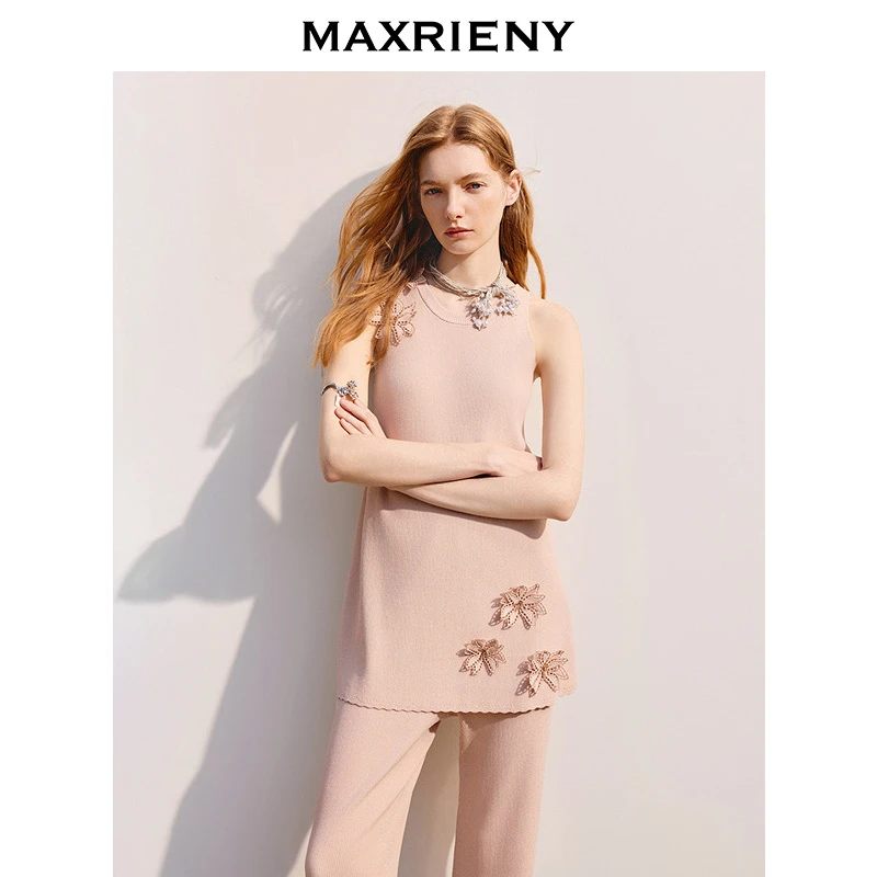 【商场同款】MAXRIENY精致春日松弛感A型伞摆套头毛衫收腰上衣无袖