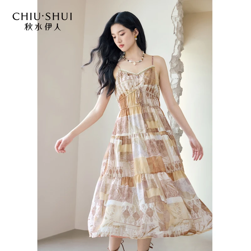 【诗语专属】秋水伊人V领吊带连衣裙2025年夏季新款女中长裙62520