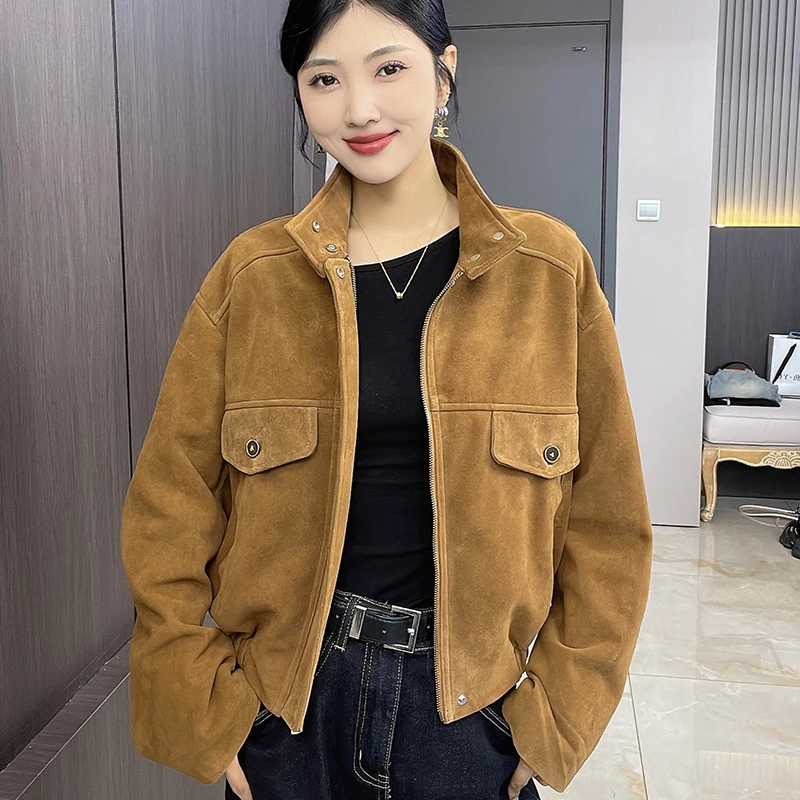 CJJ真皮皮衣女南非进口混种山羊皮高级感立领拉链夹克JL2630