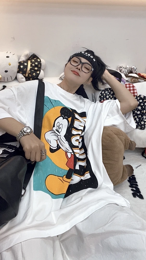 Laurine原创慵懒韩版米奇白色大T恤
