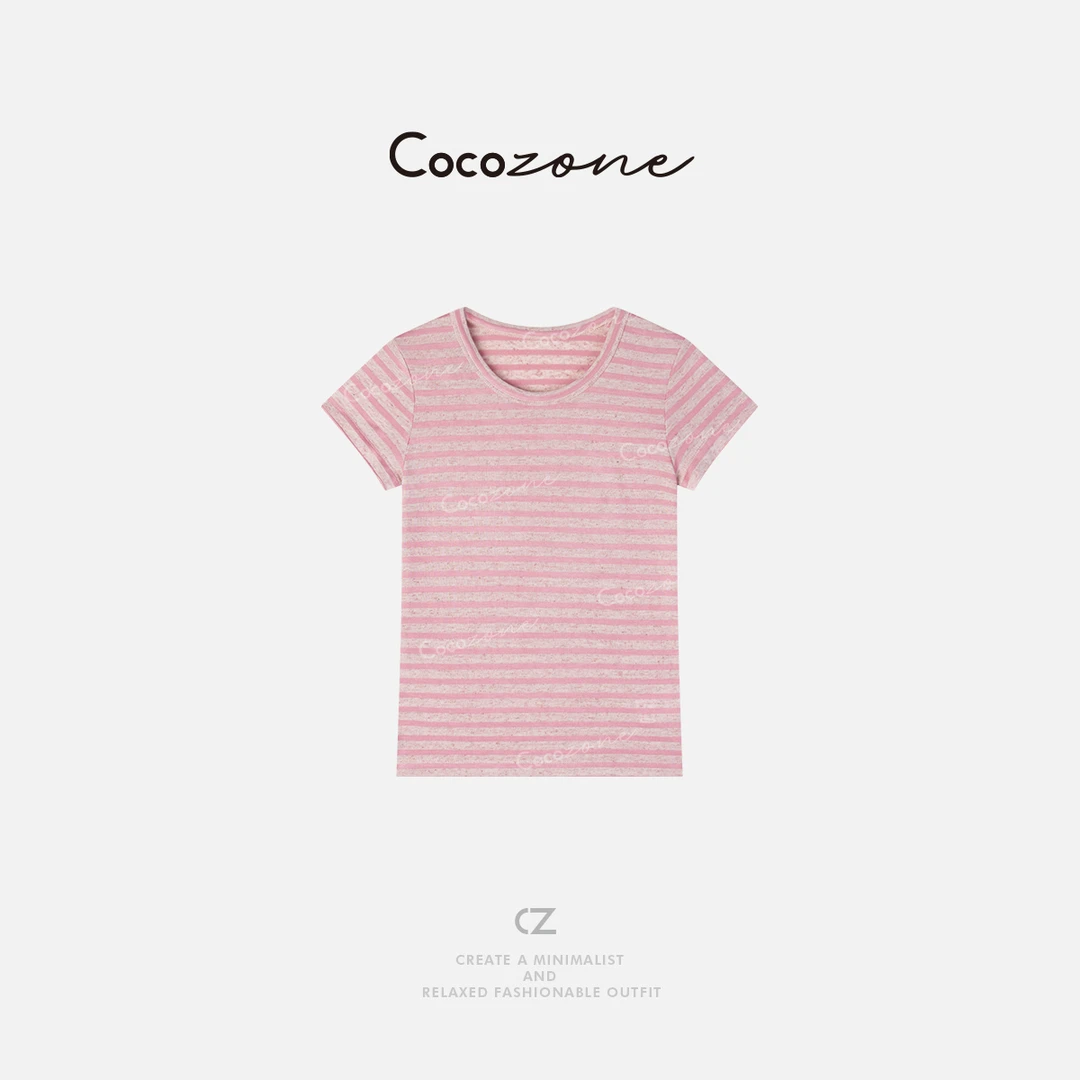 COCO ZONE 刘一一 新款修身显瘦条纹圆领短袖T恤ACD1A0151