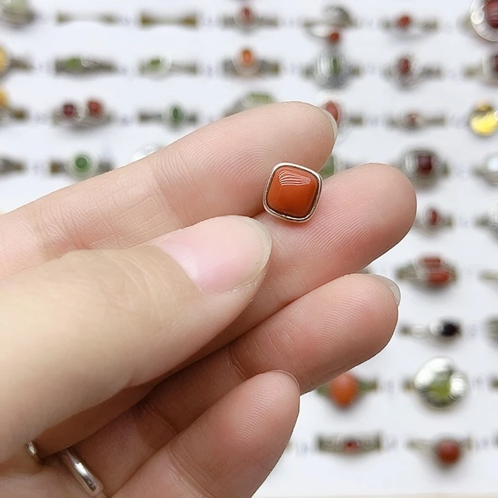 玛瑙/玉髓戒指银S925镶嵌天然