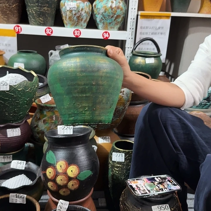 瑕疵金绿坛子302高度20口径13