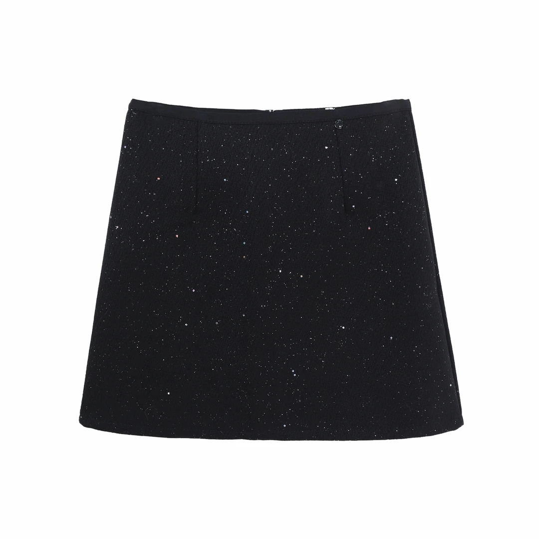 高腰亮闪A字重工气质法式设计感半身裙X27896