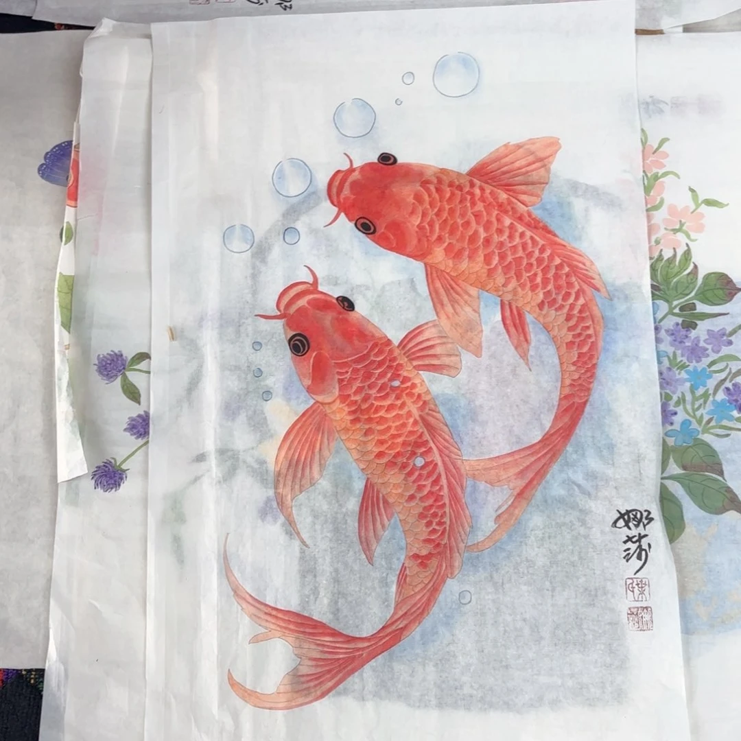 国画叶娜莎4尺3开花鸟马