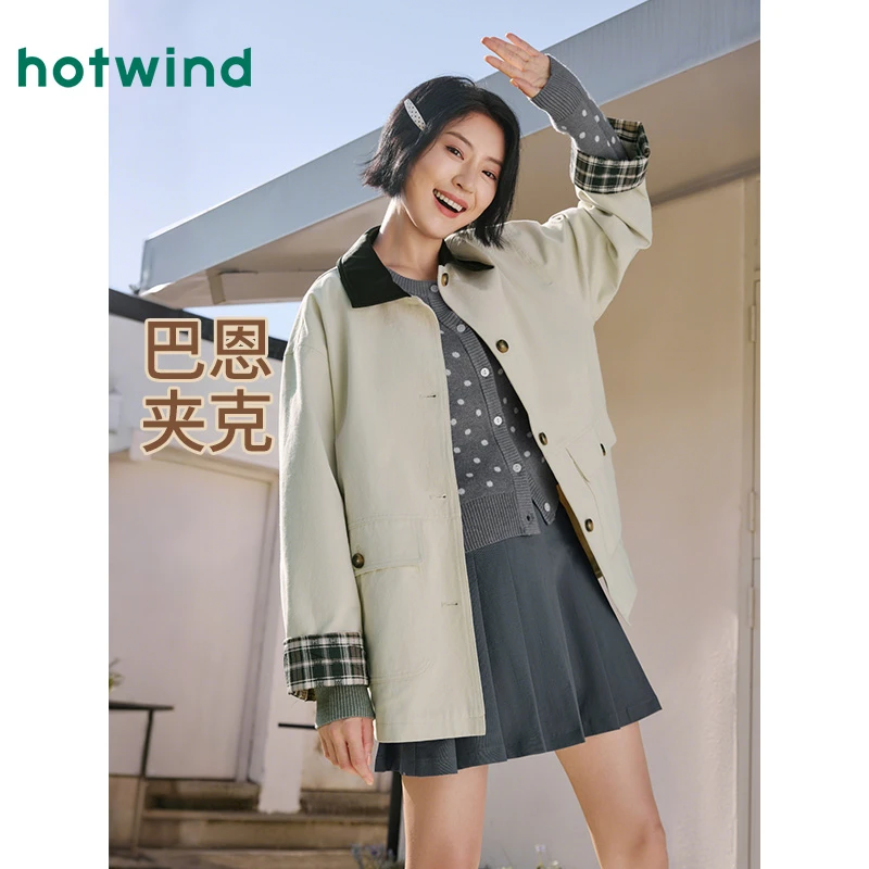 热风2025年秋季新款女士撞色拼接长外套F07W25303