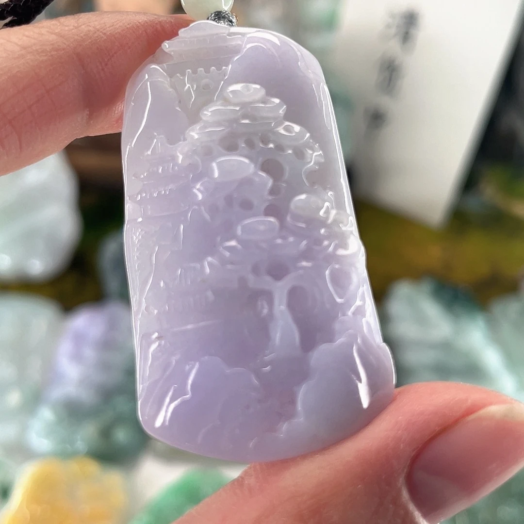 翡翠未镶嵌颈饰山水牌
