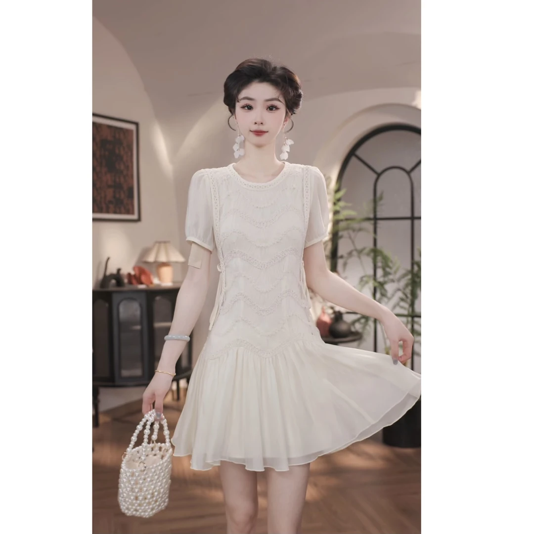 【薇宝儿-婷婷】-轻纱漫雾新款显瘦收腰设计感气质连衣裙-54625Q