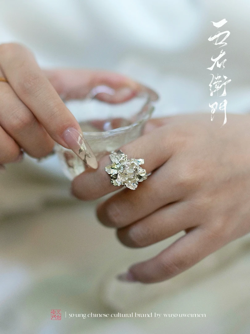 925银戒指 五右卫门 茉莉银花戒新中式开口清冷高级感饰品