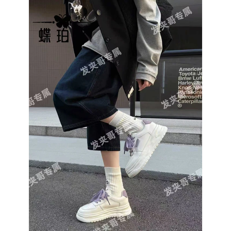 （蝶影虫虫）2025秋新款运动休闲百搭透气厚底小白鞋女板鞋70D66-