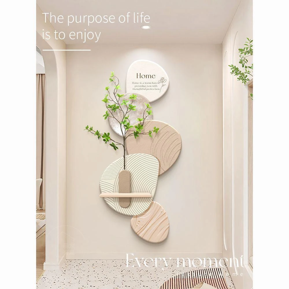 奶油风入户玄关装饰画创意走廊尽头壁灯画立体肌理客厅正对门挂画