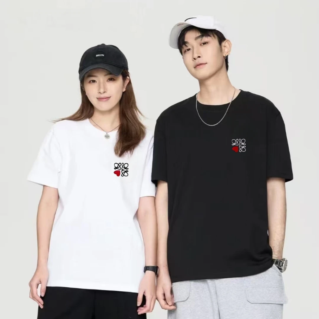 【刺绣】小爱心纯棉T恤潮牌男女同款微落肩百搭短袖A06