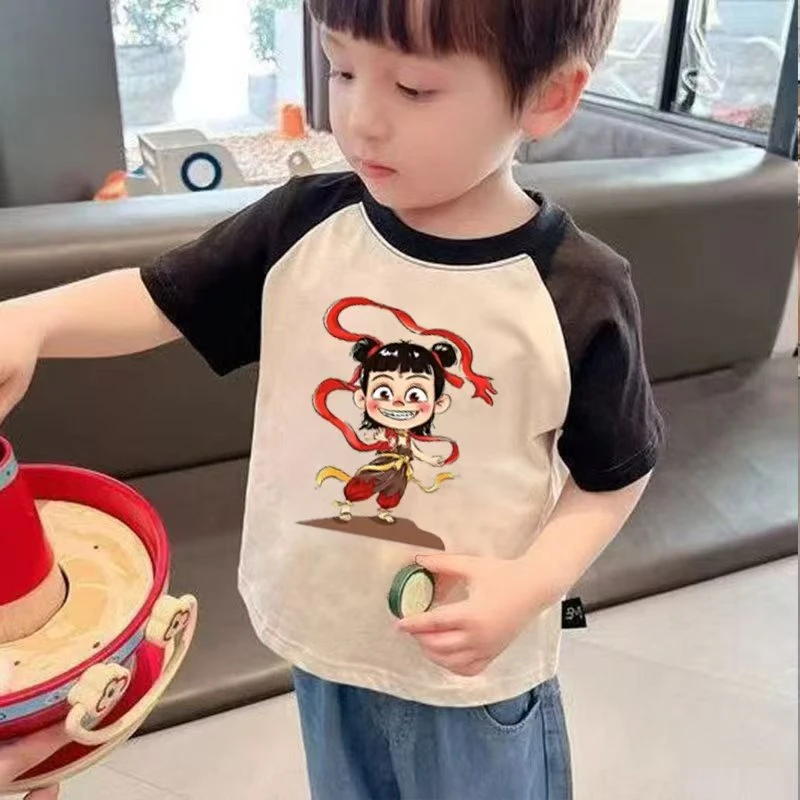 100%纯棉男童夏季国潮哪吒短袖T恤2025新款儿童宝宝帅气休闲上衣t