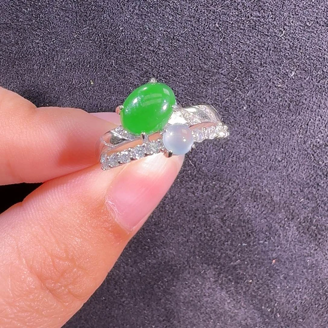 翡翠银S925镶嵌戒指蛋面