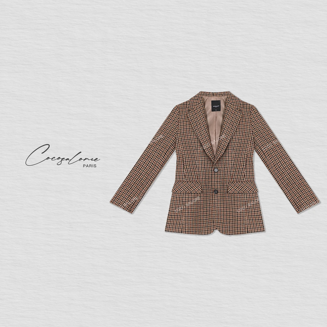 韩彬彬"千羽风度"初秋出游绵羊毛复古老钱风千鸟格西装外套1279-5