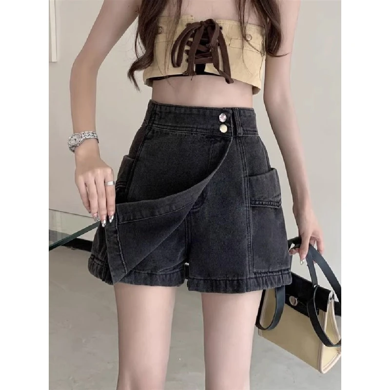 复古牛仔裙裤女爆款新款夏季薄款宽松高腰显瘦大码胖mm小个子短裤