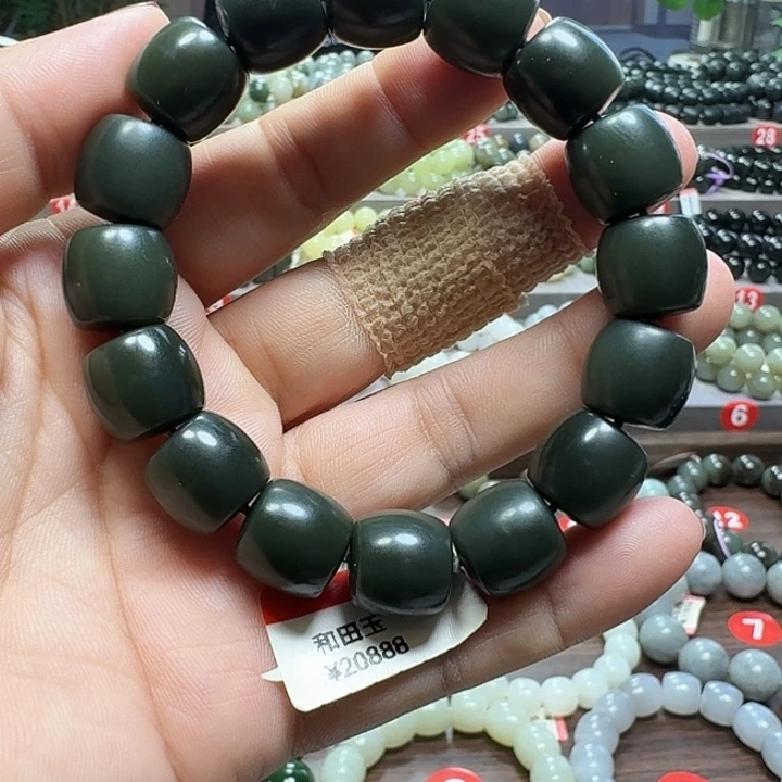 未镶嵌手链和田玉新疆塔青特细直切卡14