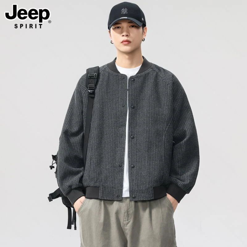 JEEPSPIRIT吉普秋冬新款复古高街棒球服立领外套男宽松夹克针织