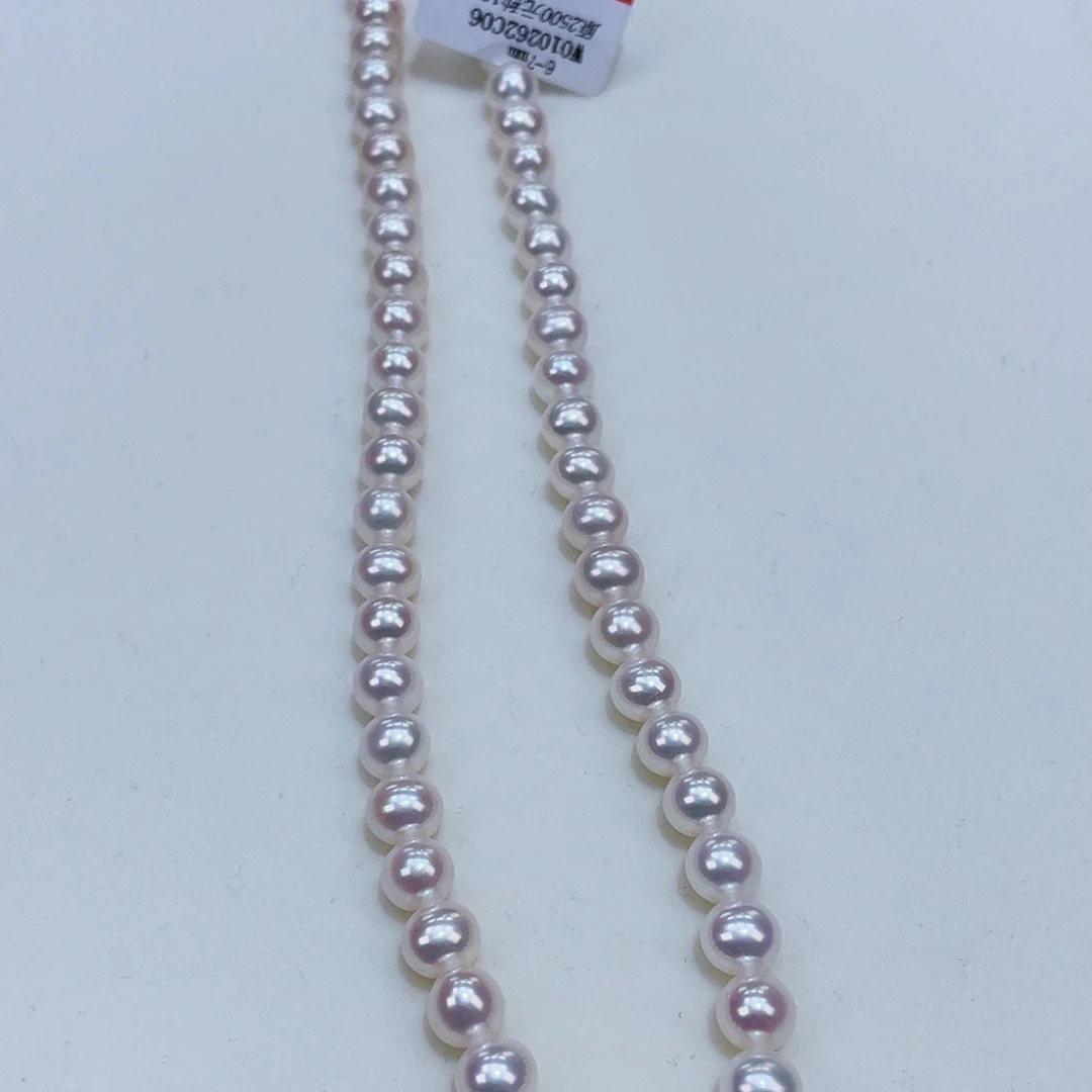 淡水珍珠颈饰银S925镶嵌6/7极光近正圆白透粉炫彩