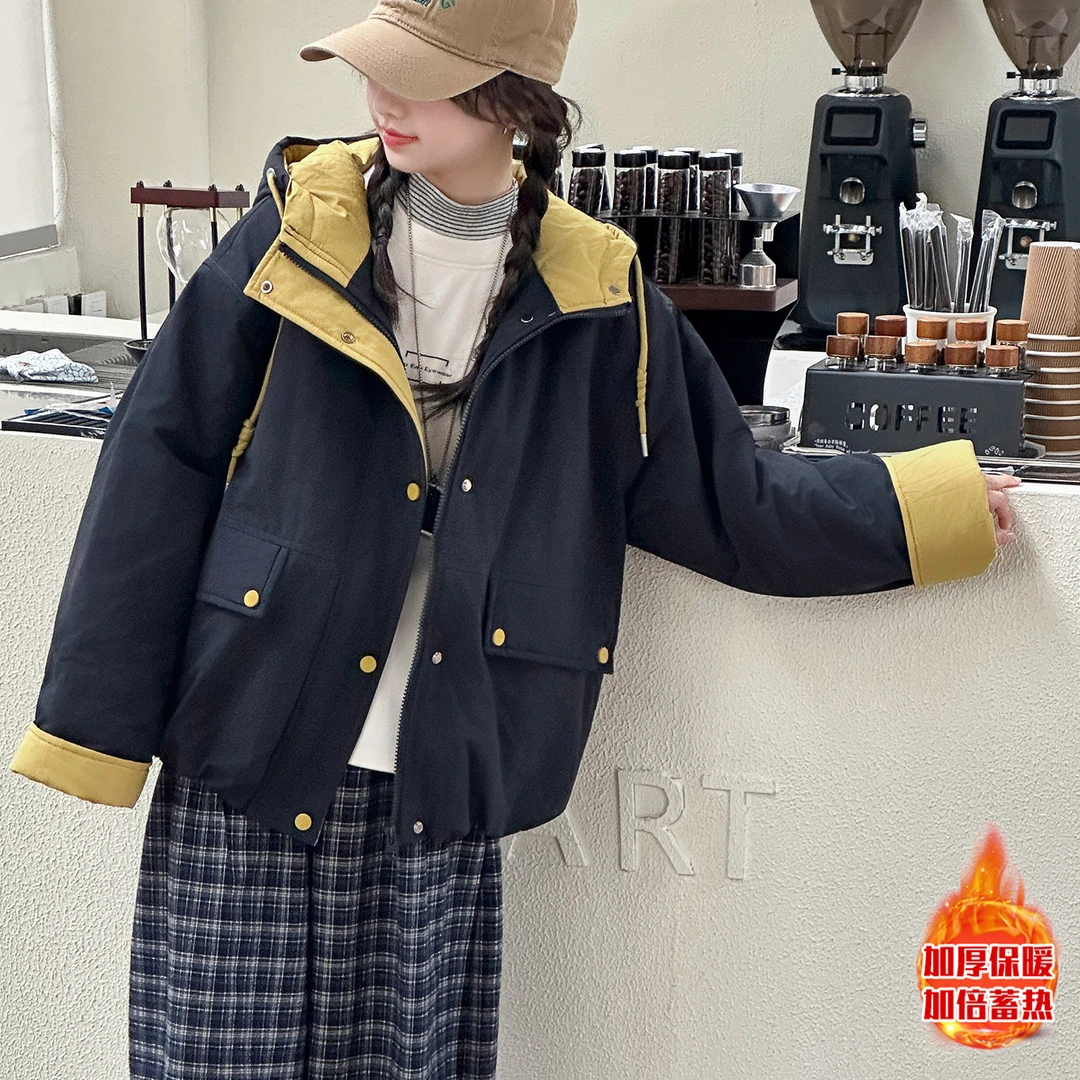 女大童冬装外套加毛加厚派克服青少年初高中生连帽棉袄棉服棉衣潮