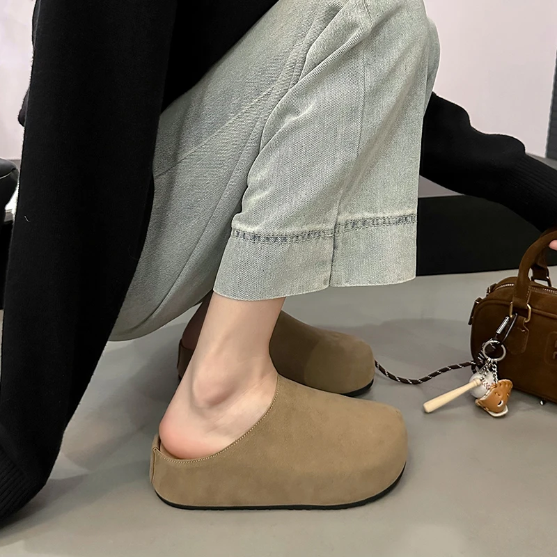 小个子内增高5CM~半包勃肯鞋女厚底半拖春秋新款松糕穆勒鞋包头拖