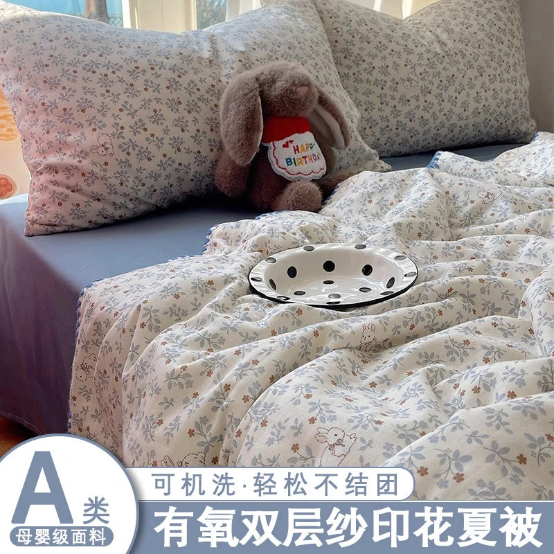 A类有氧双层纱印花夏被纯棉100全棉夏凉被可机洗空调被薄被子被芯