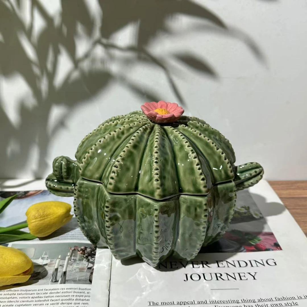 陶瓷仙人掌带盖汤碗仙人掌-8.5寸带盖汤碗