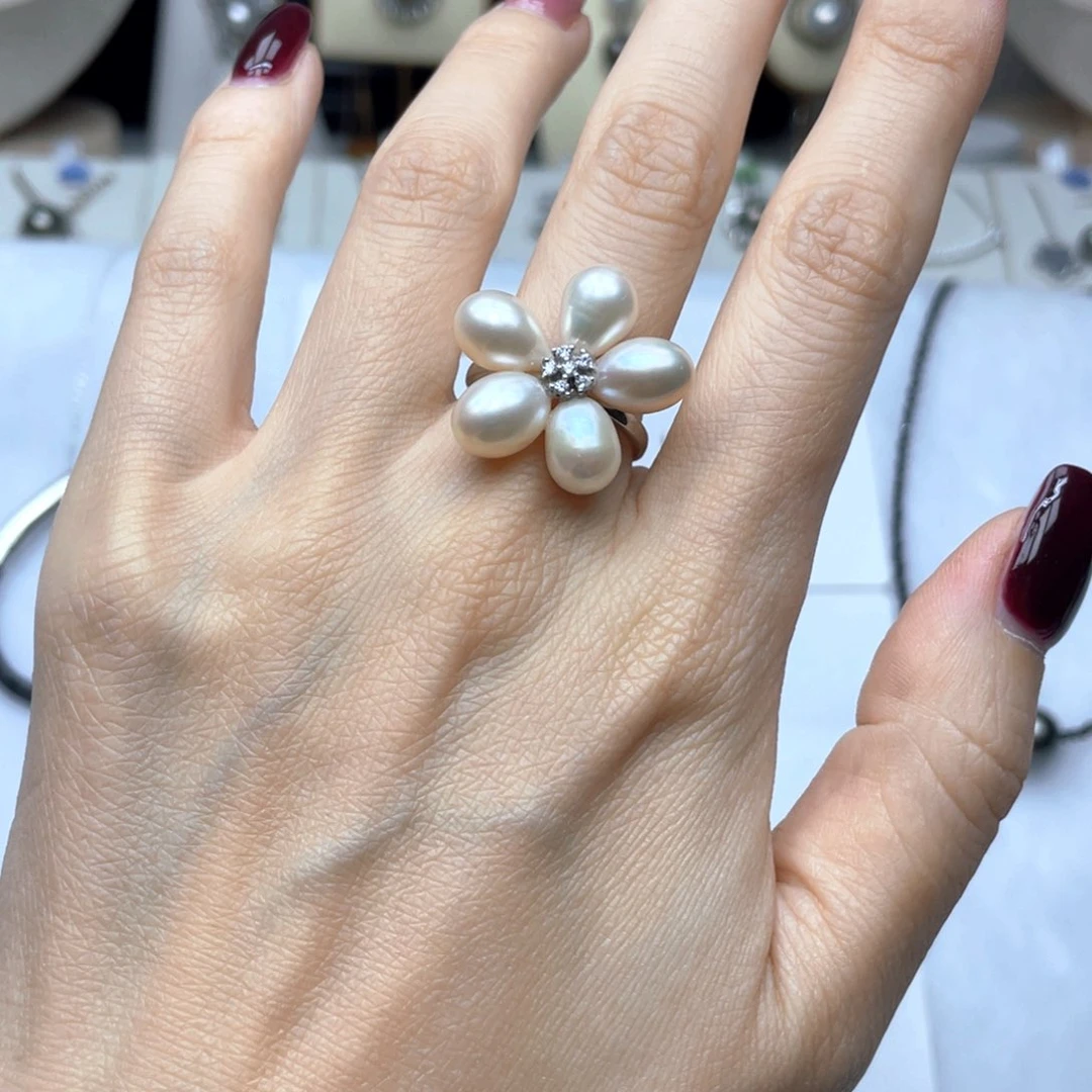 戒指银S925镶嵌淡水珍珠