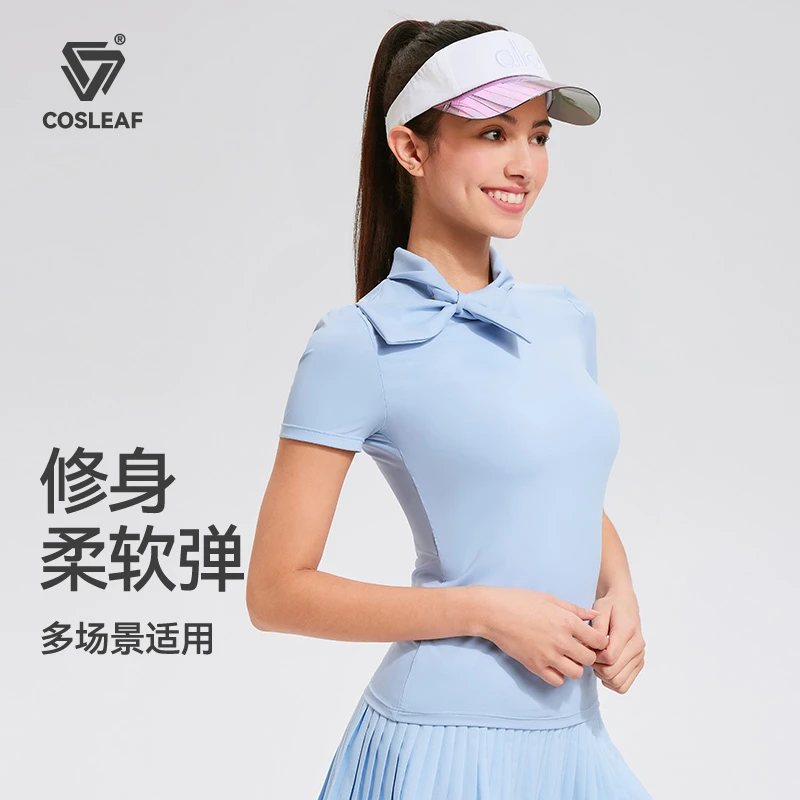 高领短袖个性翻领蝴蝶结夏季春夏修身吸汗立领薄款舒适休闲柔软