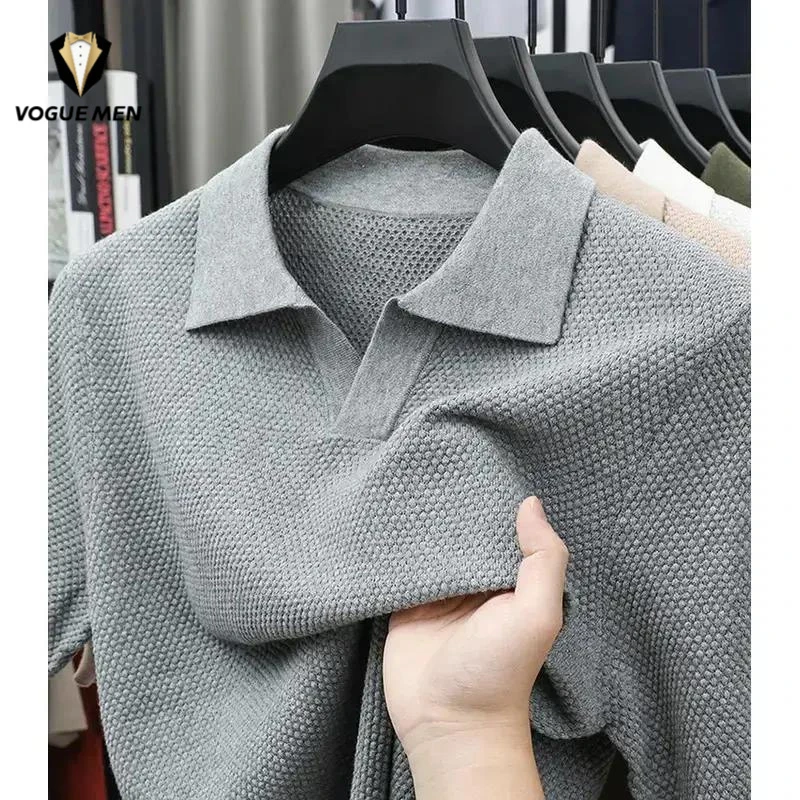 夏季菠萝纹短袖t恤肌理感针海鸥领夏季透气t恤休闲100%棉2025新款