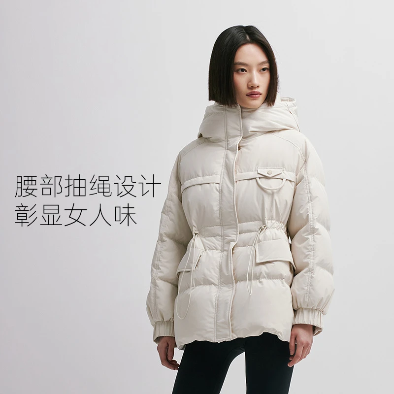 千仞岗新款女士连帽腰部抽绳显瘦羽绒服外套Y298088Y