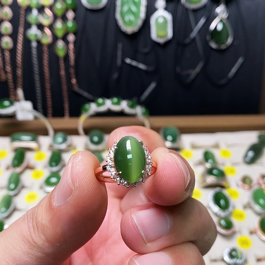 和田玉（碧玉）银S925镶嵌戒指