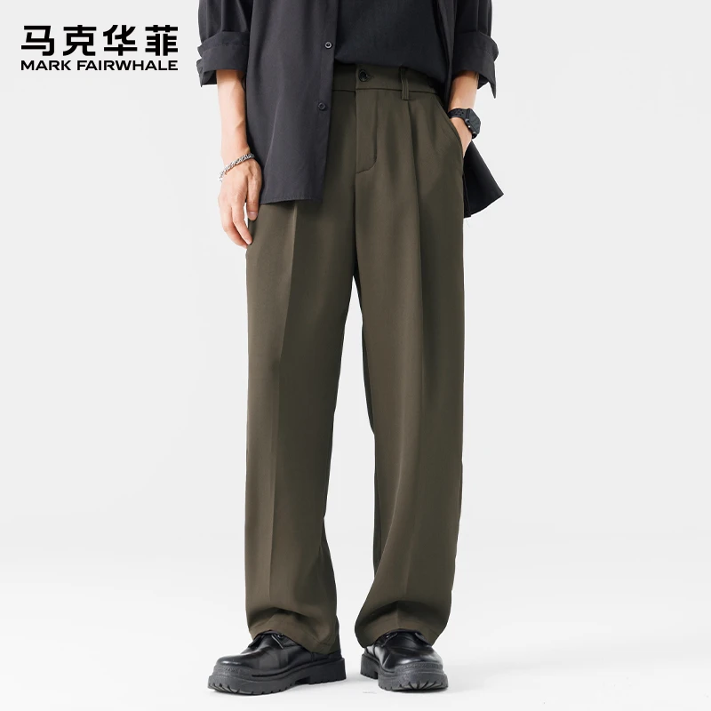 马克华菲夏季薄款休闲裤子男士2025新款潮牌宽松直筒阔腿垂感西裤