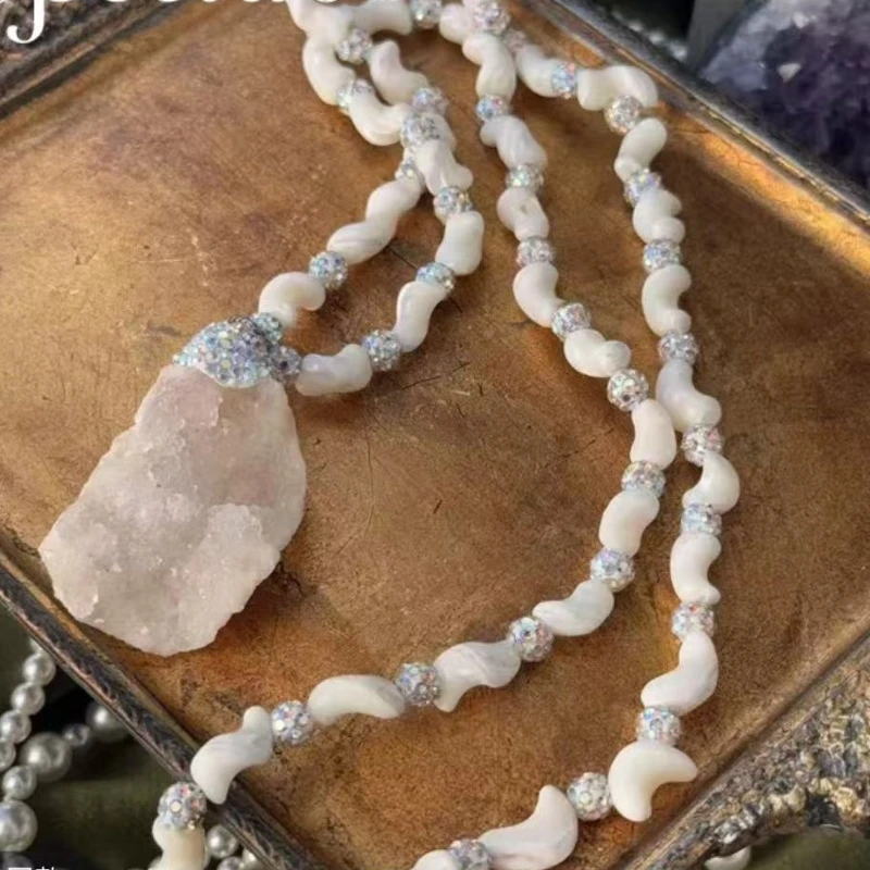 铜合金锆石项链 手工气质古风白色毛衣链 4017