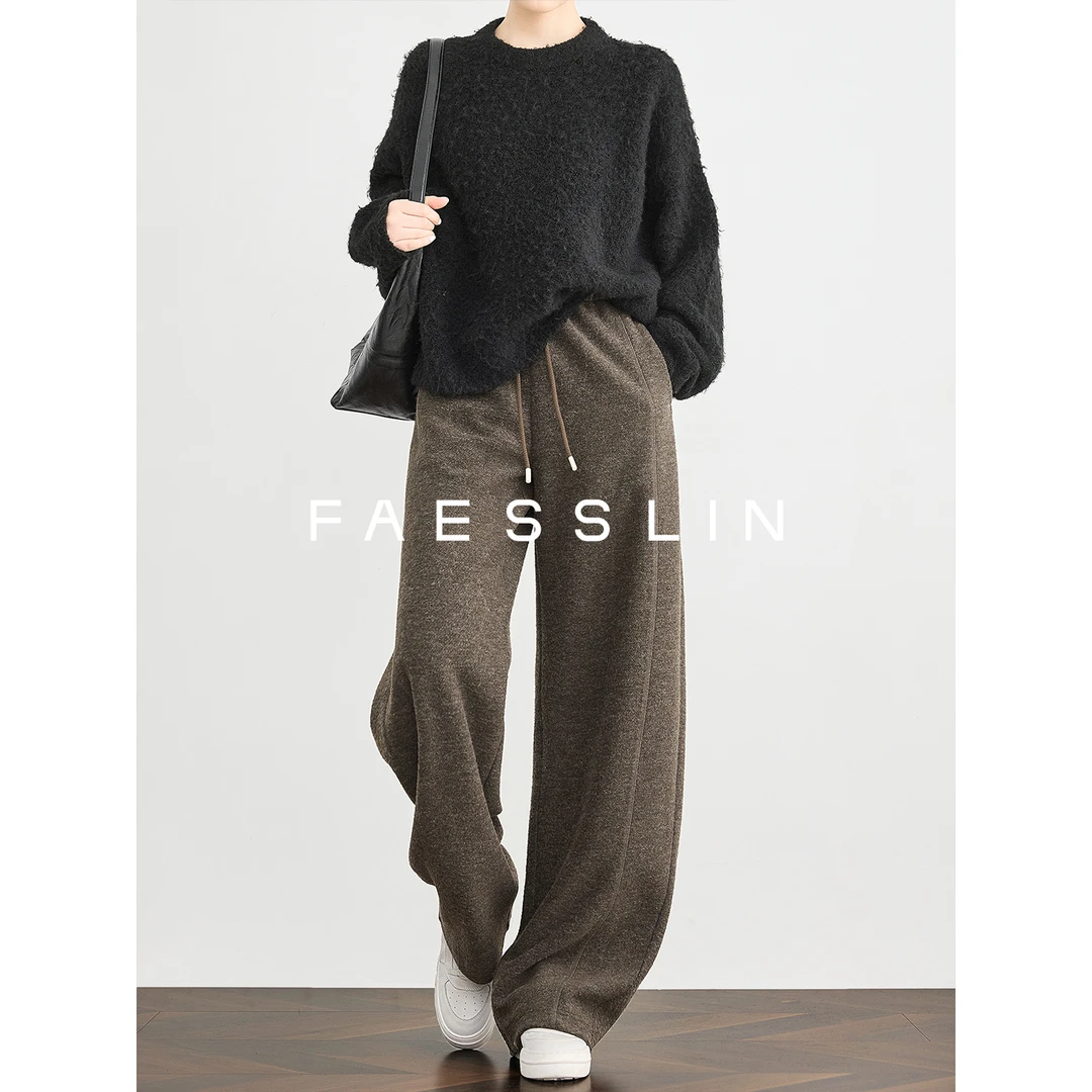 FAESSLIN【秀场款】棕咖色羊毛卫裤宽松阔腿运动裤高级感休闲裤女