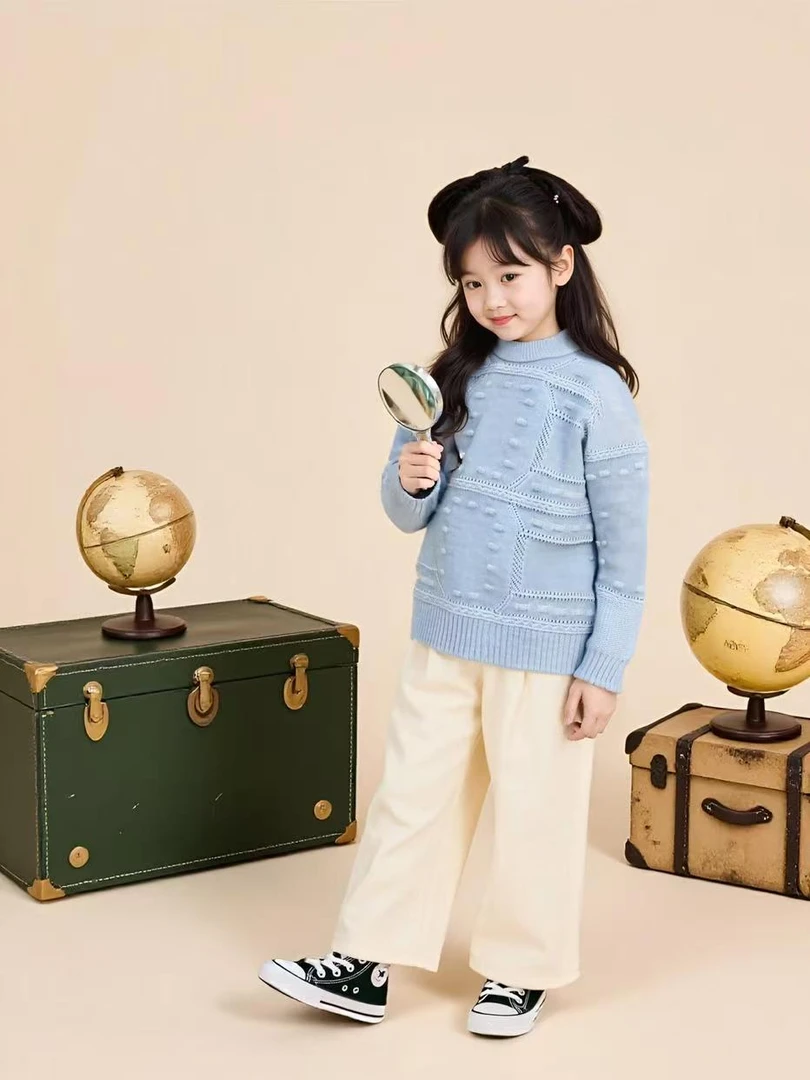 儿童毛衣冬季新款冬款女童加厚保暖套头微韩版中小童圆领针织衫