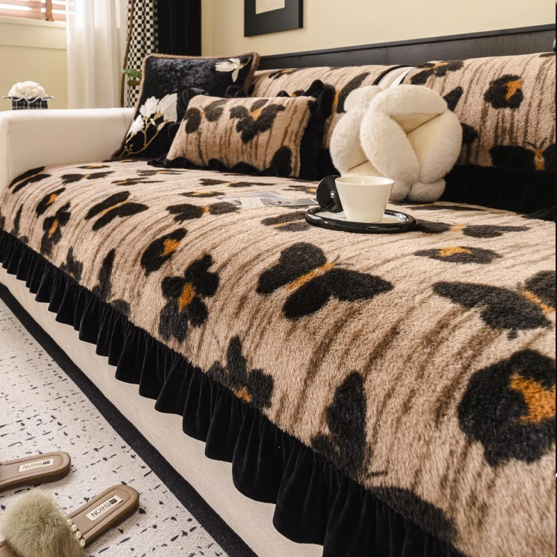 法式中古风优雅蝴蝶沙发垫冬季2025新款直排裙边沙发坐垫防滑盖布