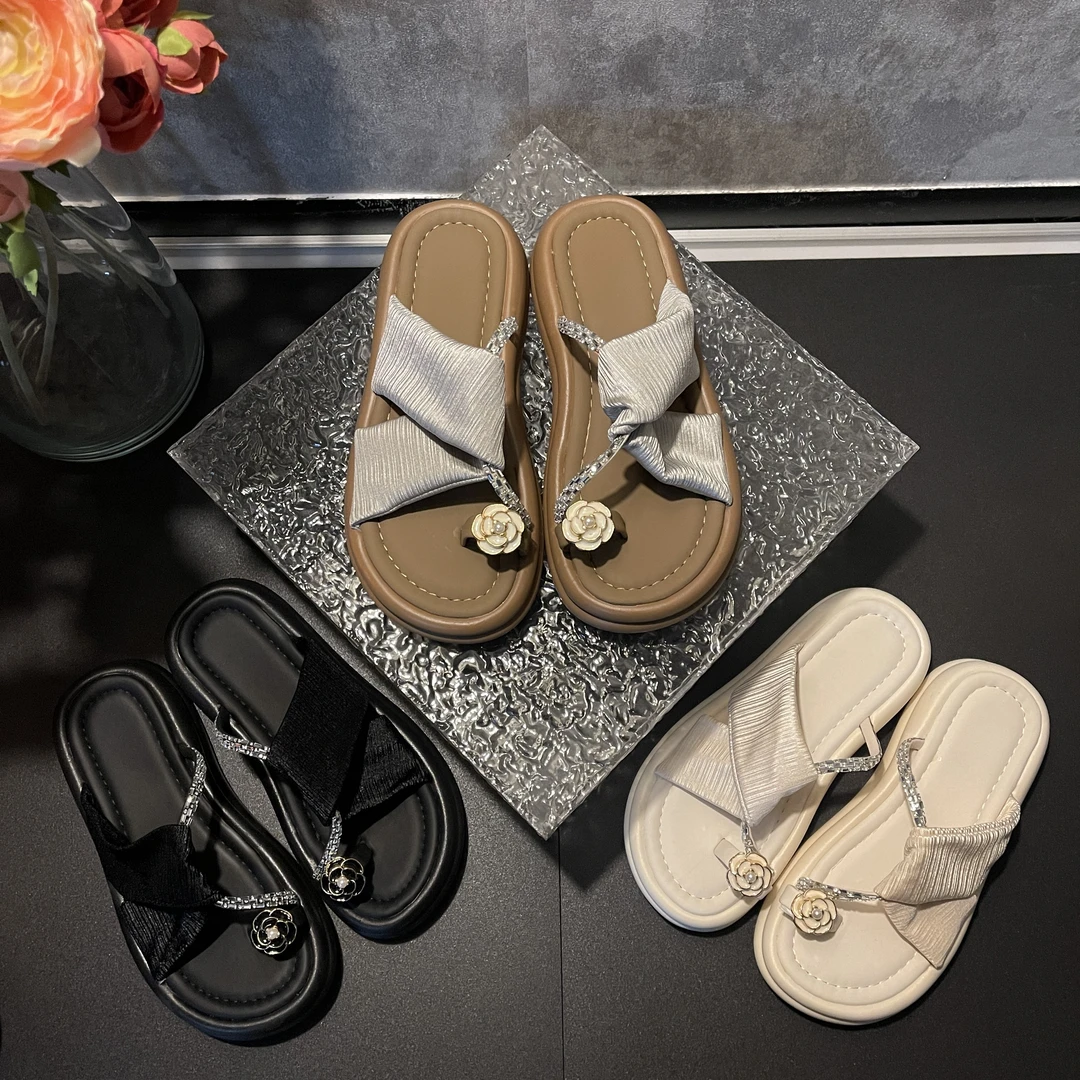 2025年春夏新款水钻链条山茶花套趾仙女风百搭爆款一字拖-3.5CM