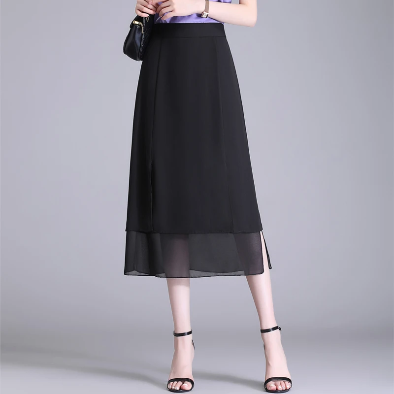 雪纺半身裙直筒包臀裙小个子女裙子2025夏季新款包裙中长款一步裙