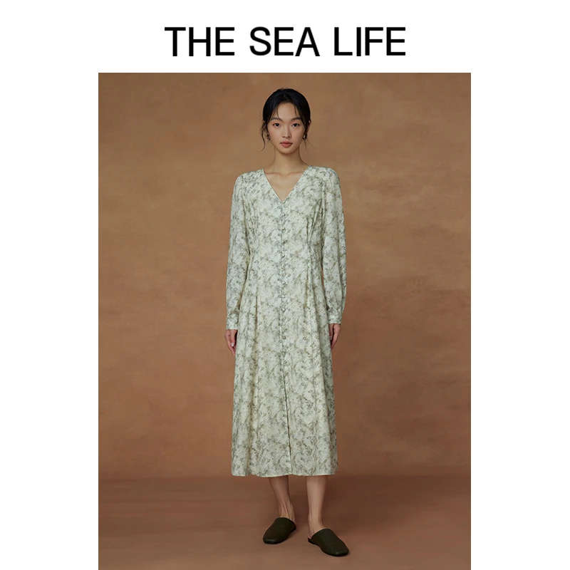 THESEALIFE欧海一生碎花连衣裙秋优雅长裙13010
