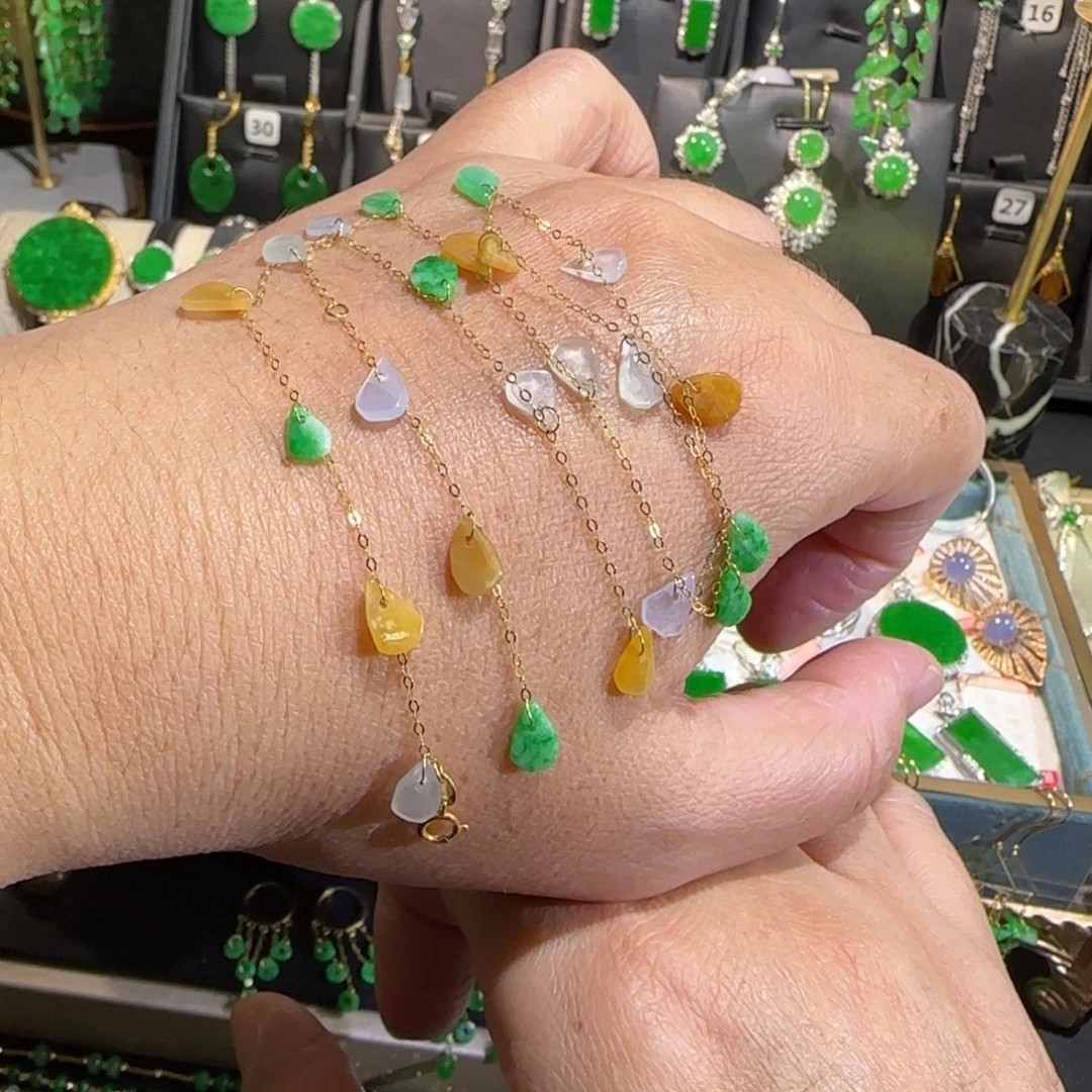 翡翠18K金镶嵌颈饰满天星45cm