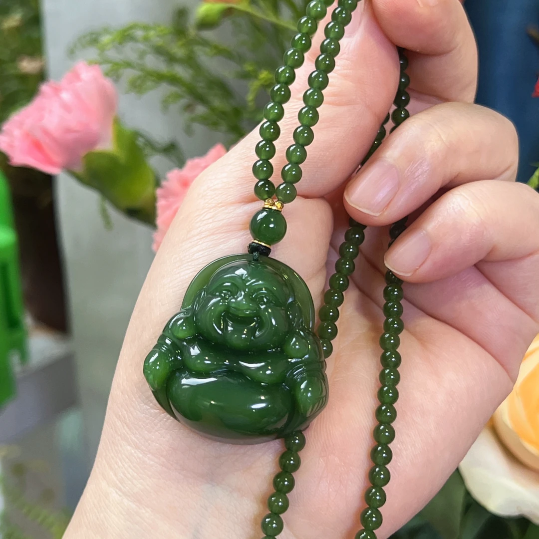 【玉缘汇】精品传承系列碧玉老坑菠菜绿帝王绿佛公裸石搭配珠链