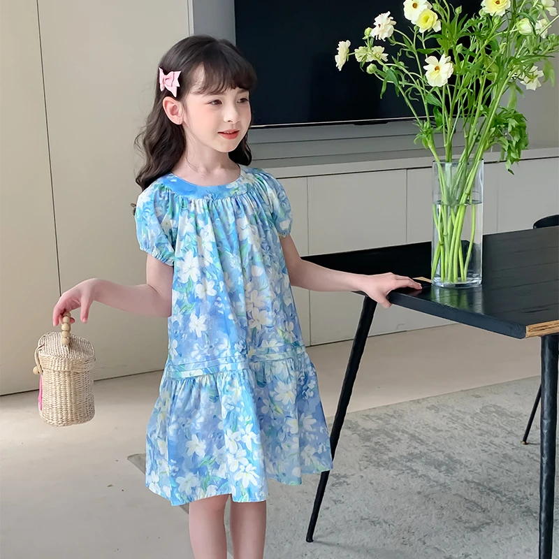 尤画2025夏季新款纯棉连衣裙度假裙儿童碎花女孩品质连衣裙68113